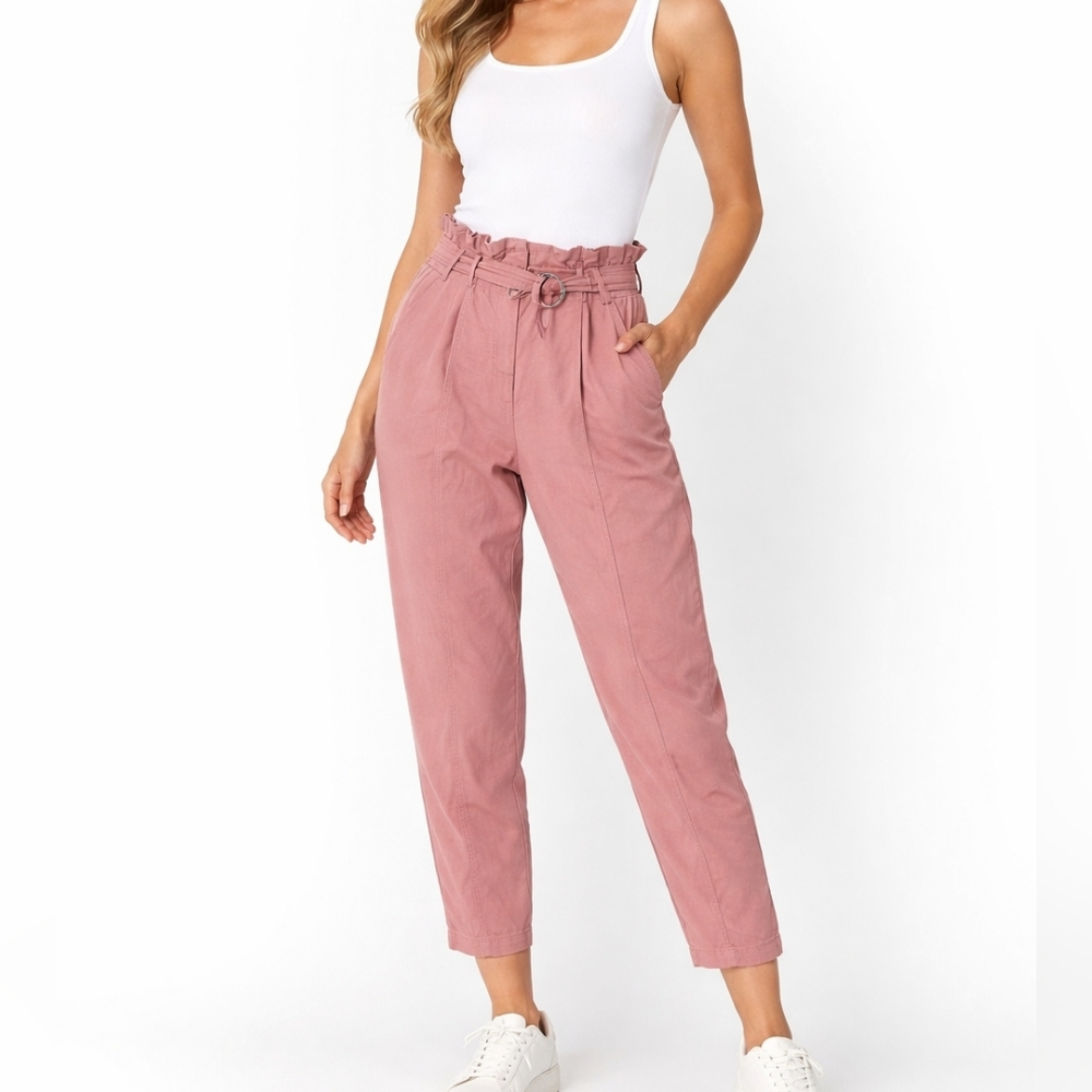 Dynamite Dusty Rose Paperbag Crop Pant - Size Large